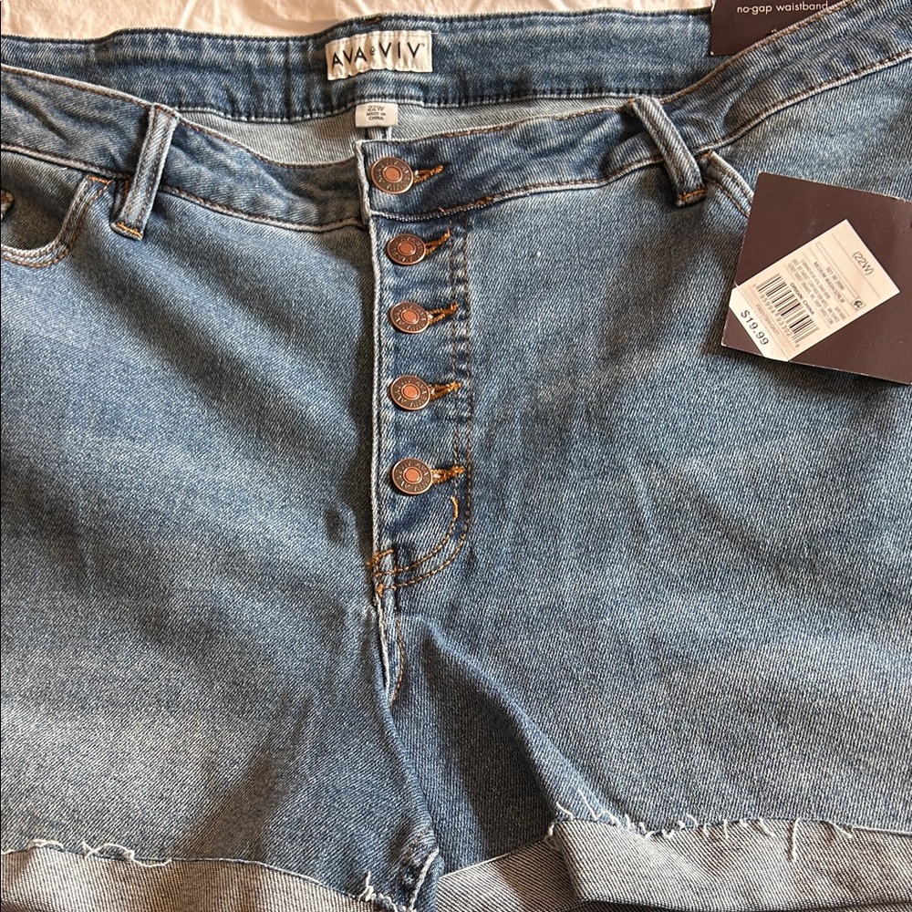 Ava & Viv Mid Wash High-Rise Button-Fly Denim Shorts